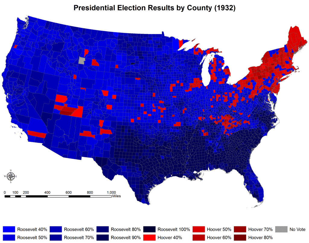 Presidential Election Results by County (1932)