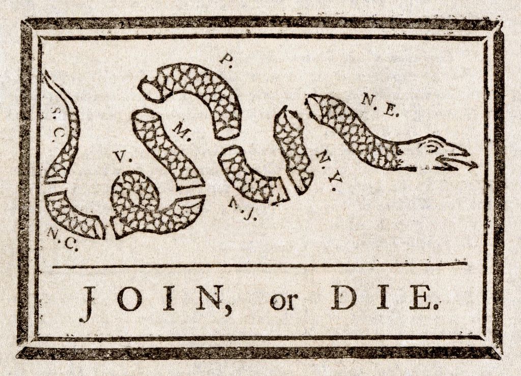 "Join, or Die" by Benjamin Franklin