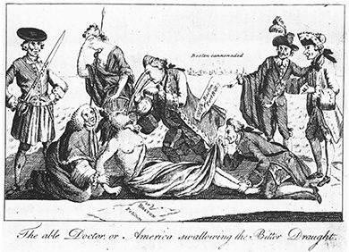 “The Able Doctor, or America Swallowing the Bitter Draught” (London Magazine, May 1, 1774)