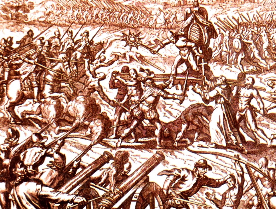 An engraved representation of the Battle of Cajamarca 