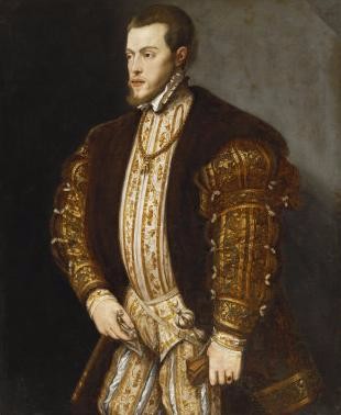 
Portrait of King Philip II of Spain, in Gold-Embroidered Costume with Order of the Golden Fleece by Titian (around 1554)