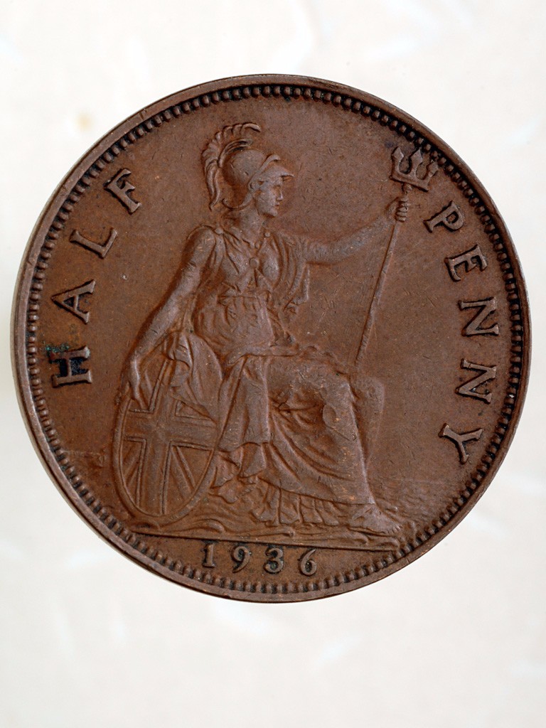 
Britannia depicted on a half penny of 1936.