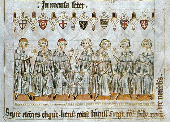 Pen-and-ink miniature of the seven prince-electors