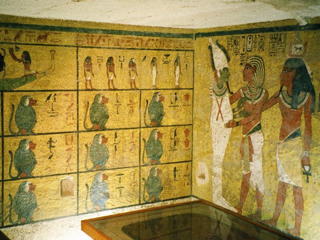 Painted walls in the burial chamber of Tutankhamun's tomb, Valley of the Kings, Egypt (late 14th century BCE)