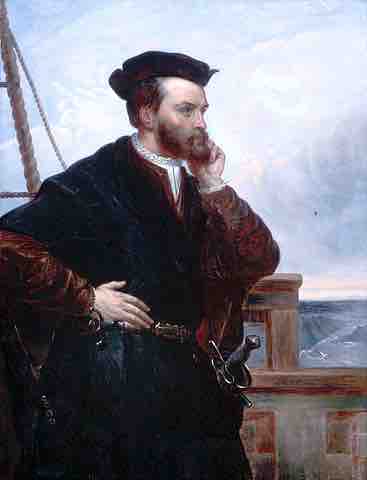 Portrait of Jacques Cartier by Théophile Hamel (1844), Library and Archives Canada (there are no known paintings of Cartier that were created during his lifetime).
