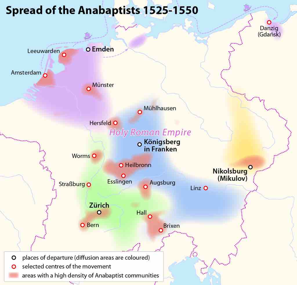 Spread of the Anabaptists 1525-1550 in Central Europe