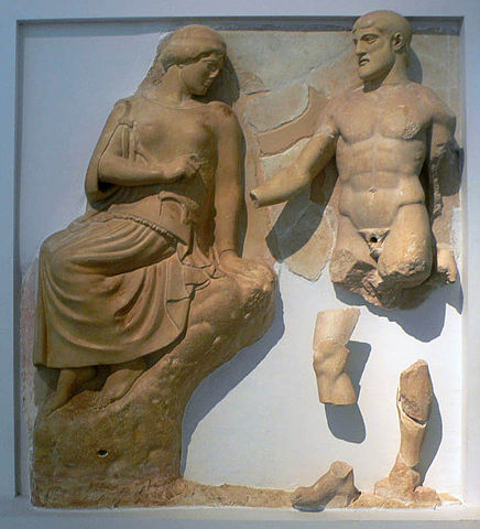 Athena and Herakles  depicting the <em>Stymphalian Birds.</em> c. 460 BCE