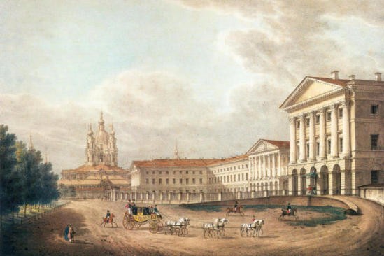 
The Smolny Institute, the first Russian Institute for Noble Maidens and the first European state higher education institution for women, by S.F. Galaktionov, 1823.

