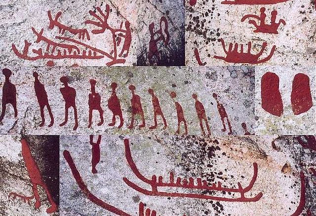 Composite photograph of petroglyphs from Häljesta, Sweden (c. 1700–500 BCE)