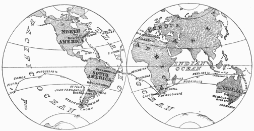 Chart of the Spray's course around the world—April
24, 1895, to July 3, 1898