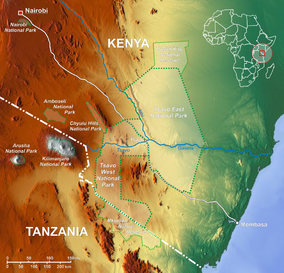 Map showing the location of Tsavo West National Park