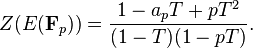 Z(E(\mathbf{F}_p)) = \frac{1 - a_pT + pT^2}{(1 - T)(1 - pT)}.