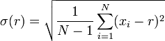 \sigma(r) = \sqrt{\frac{1}{N-1} \sum_{i=1}^N (x_i - r)^2}