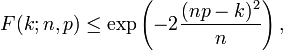  F(k;n,p) \leq \exp\left(-2 \frac{(np-k)^2}{n}\right), \!