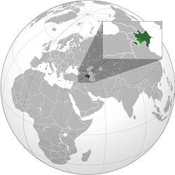 Location of Azerbaijan. Area outside of the control of Azerbaijan shown in light green.[]