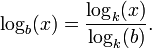  \log_b(x) = \frac{\log_k(x)}{\log_k(b)}.\, 