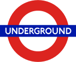 London Underground roundel, a logo made of red circle with horizontal blue bar.