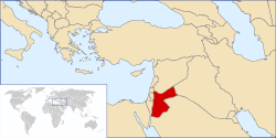 Location and extent of Jordan (red) in the Middle East.