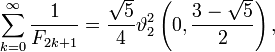 \sum_{k=0}^\infty \frac{1}{F_{2k+1}} = \frac{\sqrt{5}}{4}\vartheta_2^2 \left(0, \frac{3-\sqrt 5}{2}\right) ,