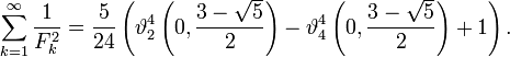 \sum_{k=1}^\infty \frac{1}{F_k^2} = \frac{5}{24} \left(\vartheta_2^4\left(0, \frac{3-\sqrt 5}{2}\right) - \vartheta_4^4\left(0, \frac{3-\sqrt 5}{2}\right) + 1 \right).