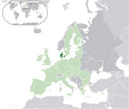 Location of  Denmark[b]  (dark green)– in Europe  (green & dark grey)– in the European Union  (green)  —  [Legend]