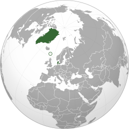 Dark green: Greenland, the Faroe Islands (circled) and Denmark.