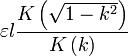 \varepsilon l \frac{ K\left( \sqrt{1-k^{2}} \right) }{ K\left(k \right) }