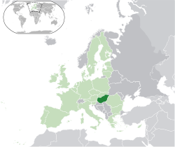 Location of  Hungary  (dark green)– in Europe  (green & dark grey)– in the European Union  (green)  —  [Legend]
