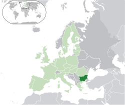 Location of  Bulgaria  (green)– in Europe  (light-green & grey)– in the European Union  (light-green)  —  [Legend]